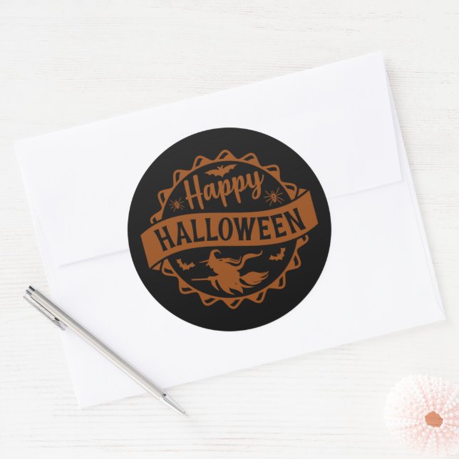Sticker Rond Heureuse sorcière d'Halloween (Enveloppe)