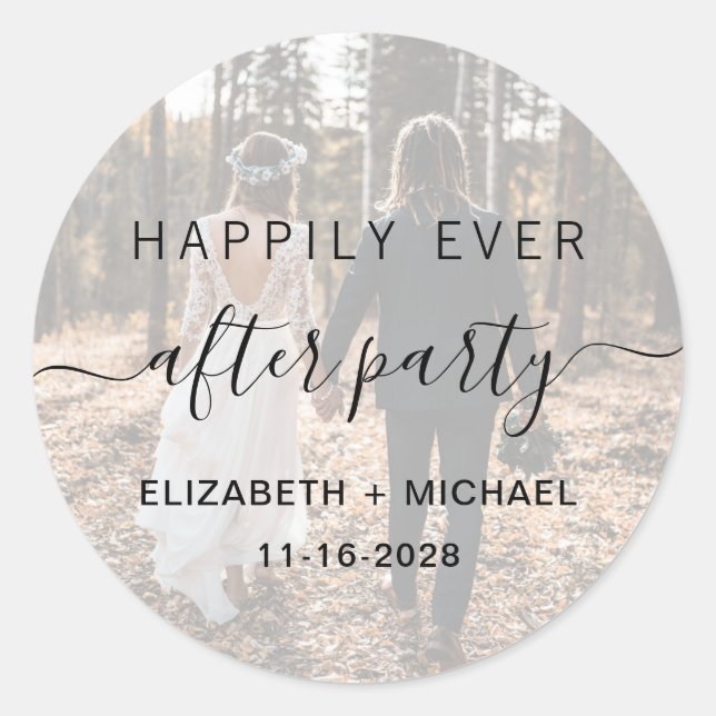 Sticker Rond Heureusement Jamais Après La Réception De Mariage  (Devant)