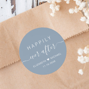 Sticker Rond Heureux À Tout Jamais Mariage Bleu Poussiéreux