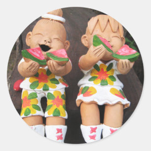 Sticker Rond Heureux amis de la pastèque