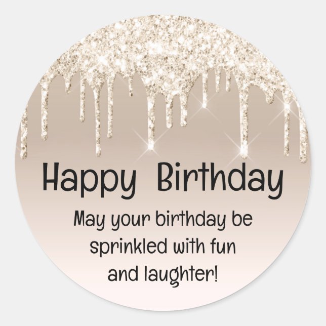 Sticker Rond heureux anniversaire champagne d'or goutte parties (Devant)