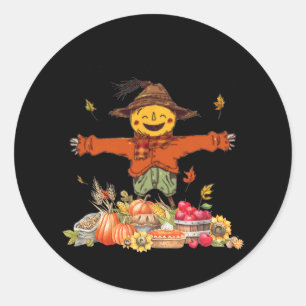 Sticker Rond heureux automne yall scarecrow citrouille thansgiv