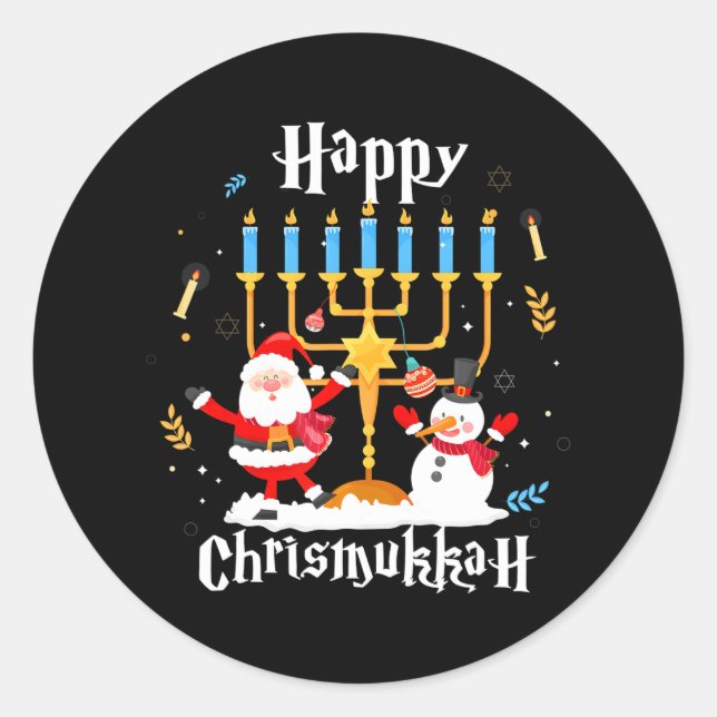 Sticker Rond Heureux Chrismukkah Funny Hanoukka Christmas Jewis (Devant)