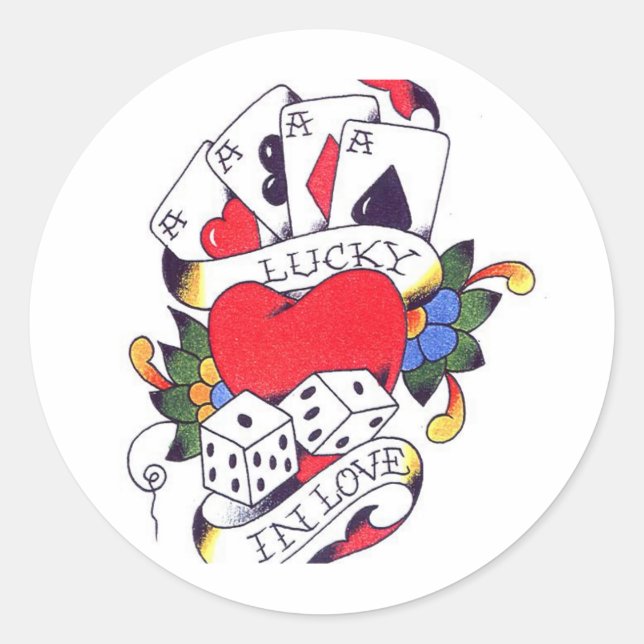 STICKER ROND HEUREUX DANS L'AMOUR TATTOO (Devant)
