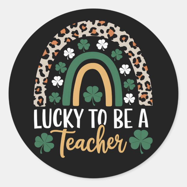Sticker Rond Heureux d'être enseignant Rainbow St Patrick's Day (Devant)