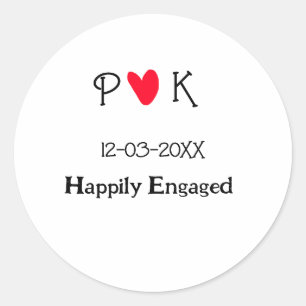Sticker Rond Heureux engagement ajouter nom du couple lettre da