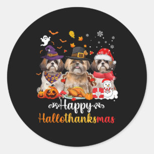 Sticker Rond Heureux Hallothanksmas Chih Tzu Chien Halloween Ch