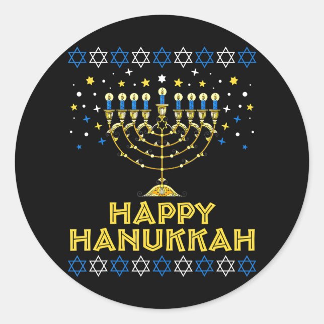 Sticker Rond Heureux Hanoukka Hanukkiah Star De David Juif (Devant)
