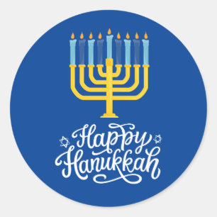 Sticker Rond Heureux Hanoukka Menorah