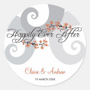 Sticker Rond Heureux Jamais après Hibiscus Spiral Waves Mariage