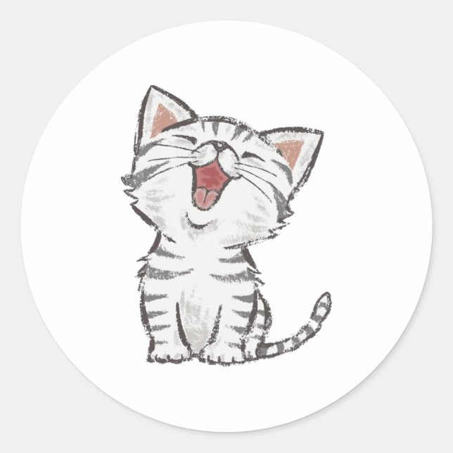 Sticker Rond Heureux Mewing Kitten (Devant)