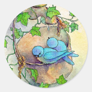 Sticker Rond HEUREUX OISEAUX BLEU par SHARON SHARPE