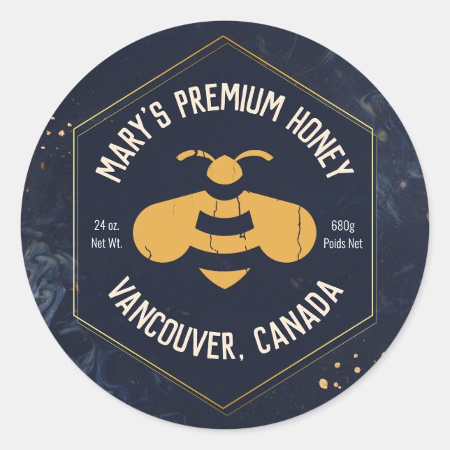 Sticker Rond Hexagon Honey Bee Logo Honey Jar (Devant)