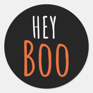 Sticker Rond Hey Boo Halloween Ghost Boo