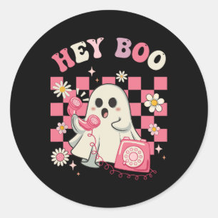 Sticker Rond Hey Boo Super mignonne Ghost Funny Halloween femme