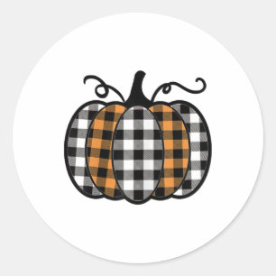 Sticker Rond Hey Citrouille Buffalo Plaid Pour Automne L'Automn