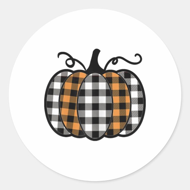 Sticker Rond Hey Citrouille Buffalo Plaid Pour Automne L'Automn (Devant)