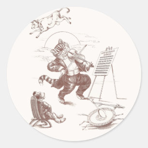 Sticker Rond Hey Diddle Diddle Illustration Vintage