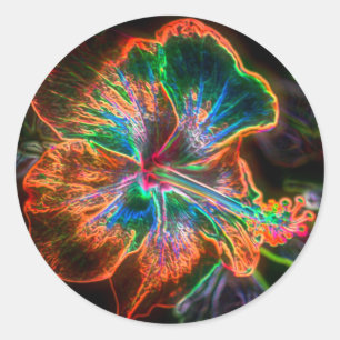Sticker Rond Hibiscus Abstrait Flower Art