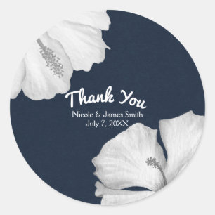 Sticker Rond Hibiscus Blanc Favori de Mariage Tropical Bleu
