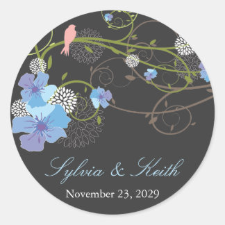 Sticker Rond Hibiscus bleu Mariage floral