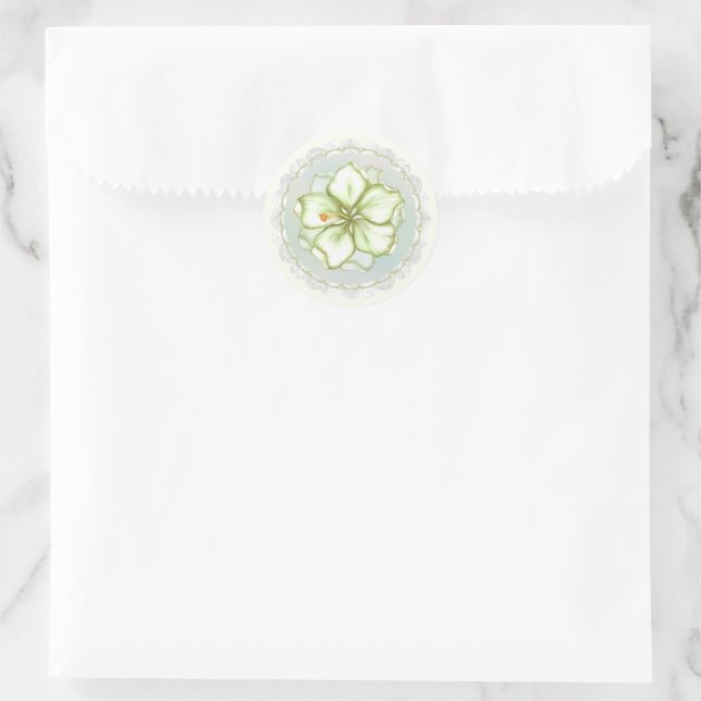 Sticker Rond Hibiscus & dentelle BLANC (Sac)