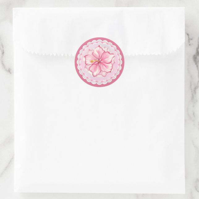 Sticker Rond Hibiscus & dentelle PINK (Sac)