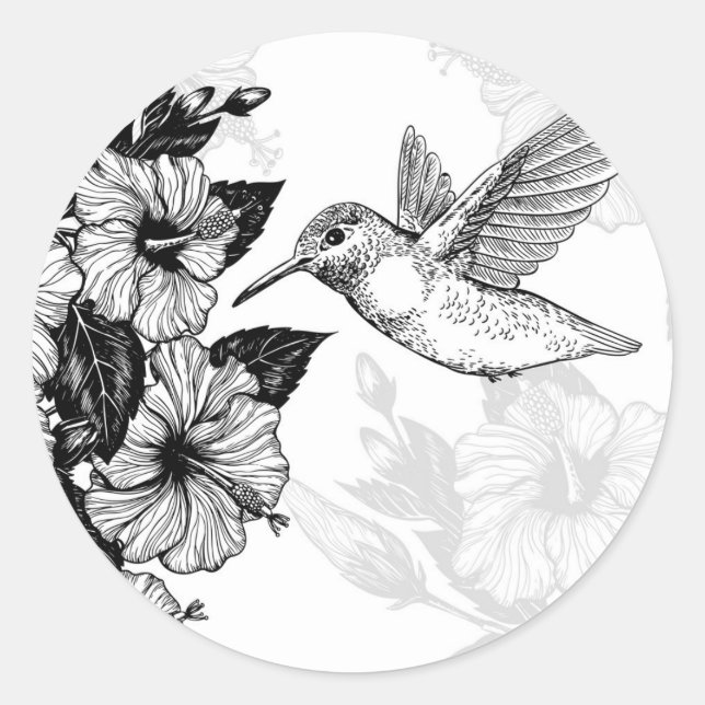 Sticker Rond Hibiscus et colibri (Devant)