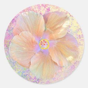 Sticker Rond Hibiscus fleur tropicale iridescente look or rose