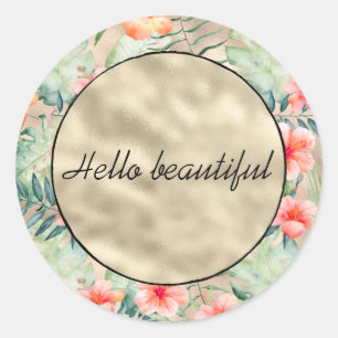 Sticker Rond Hibiscus Floral Rose Tropical Or Glam Doré