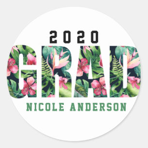 Sticker Rond Hibiscus floral tropical Hawaiian GRAD Graduation