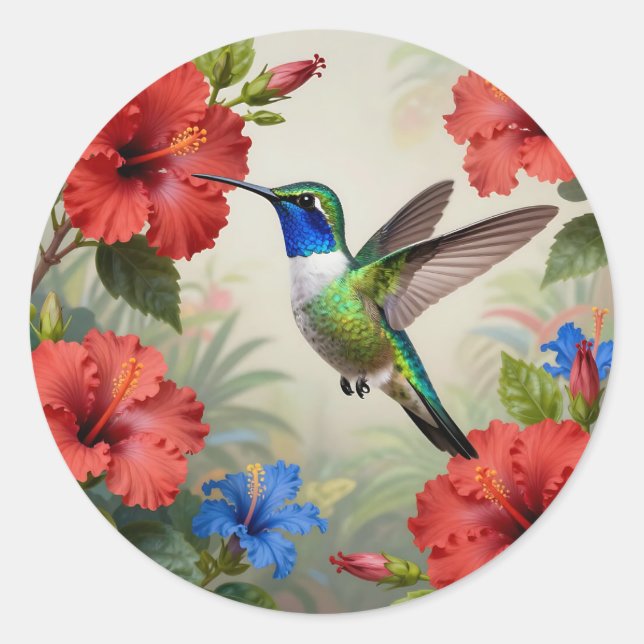 Sticker Rond Hibiscus Floral Vibrant de Colibri (Devant)