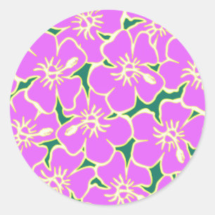 Sticker Rond Hibiscus hawaïens Luau Fleurs tropicales