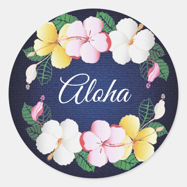Sticker Rond Hibiscus Hawaiian Tropical Floral (Devant)