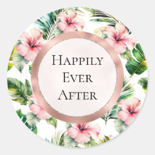 Sticker Rond Hibiscus rose tropical Mariage floral