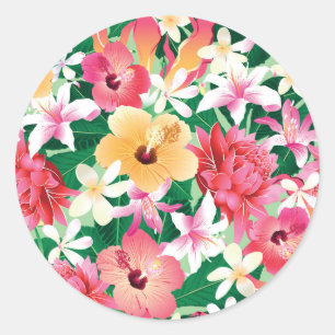 Sticker Rond Hibiscus tropical