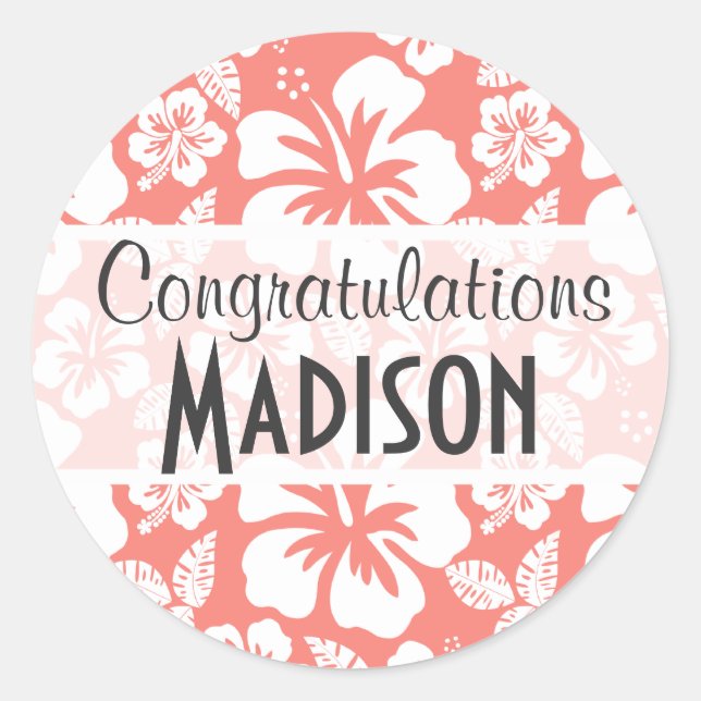 Sticker Rond Hibiscus tropical rose corail (Devant)