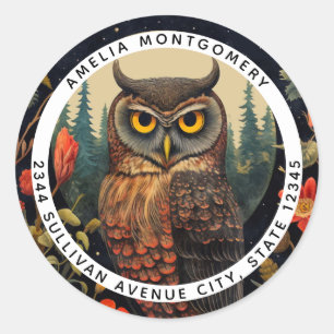 Sticker Rond Hibou à la nuit avec une Pleine lune - Adresse