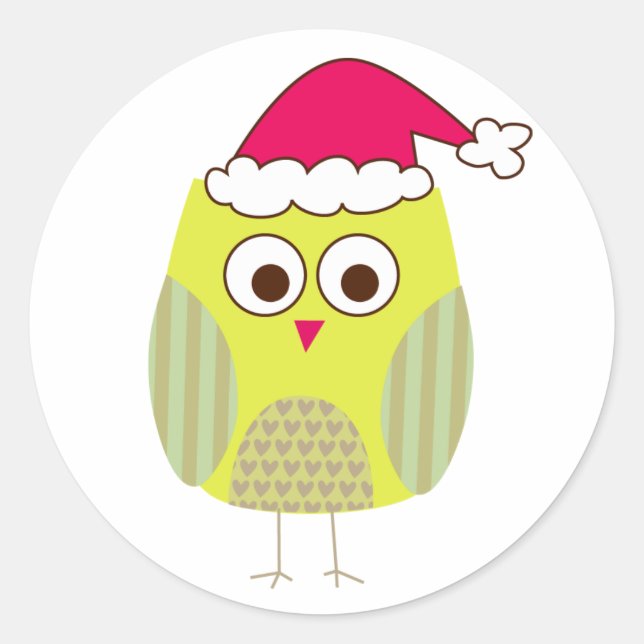 Sticker Rond Hibou à Santa Hat (Devant)