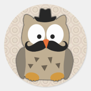 Sticker Rond Hibou avec Moustache et Casquette
