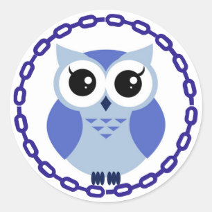 Sticker Rond Hibou bleu de bande dessinée à l'intérieur