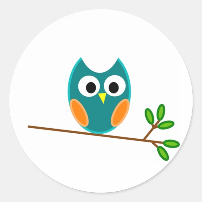 Sticker Rond Hibou : Bleu et orange (Devant)