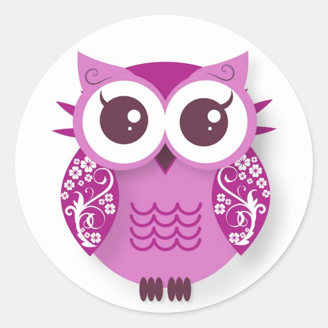 Sticker Rond hibou caricaturale rose (Devant)