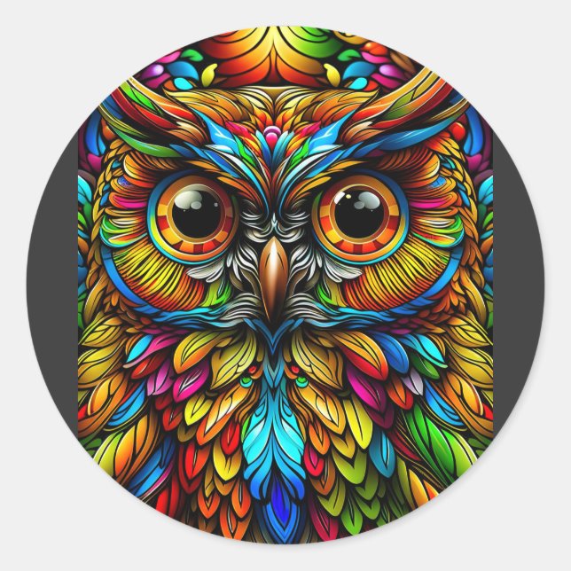 Sticker Rond Hibou Coloré (Devant)