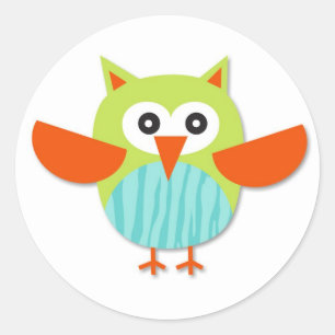Sticker Rond Hibou coloré mignon de bande dessinée