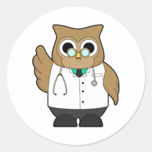 Sticker Rond Hibou comme docteur avec Stétoscope