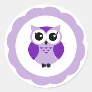 Sticker Rond hibou de dessin animé mauve