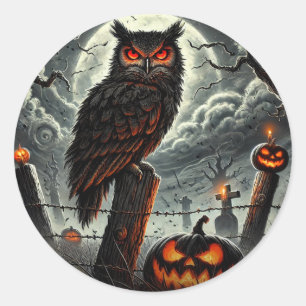 Sticker Rond Hibou de nuit de cimetière Szn Glow Fête d'Hallowe