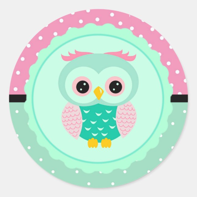 Sticker Rond Hibou et points (Devant)