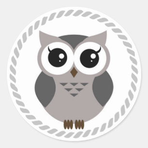 Sticker Rond Hibou gris de bande dessinée à l'intérieur